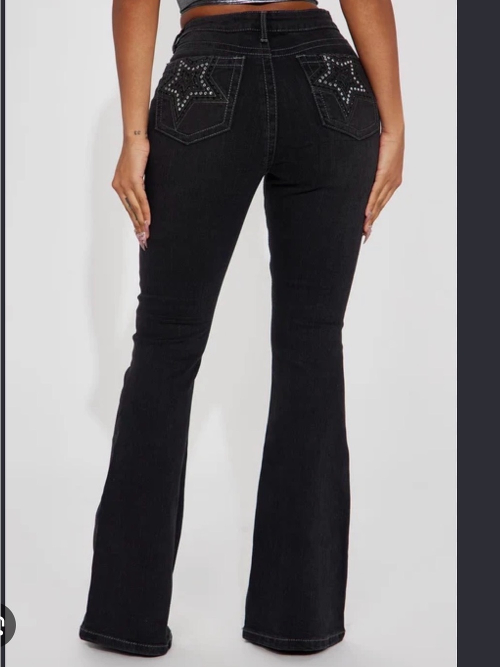 Fashion Nova Black Star-Studded Flared Jeans